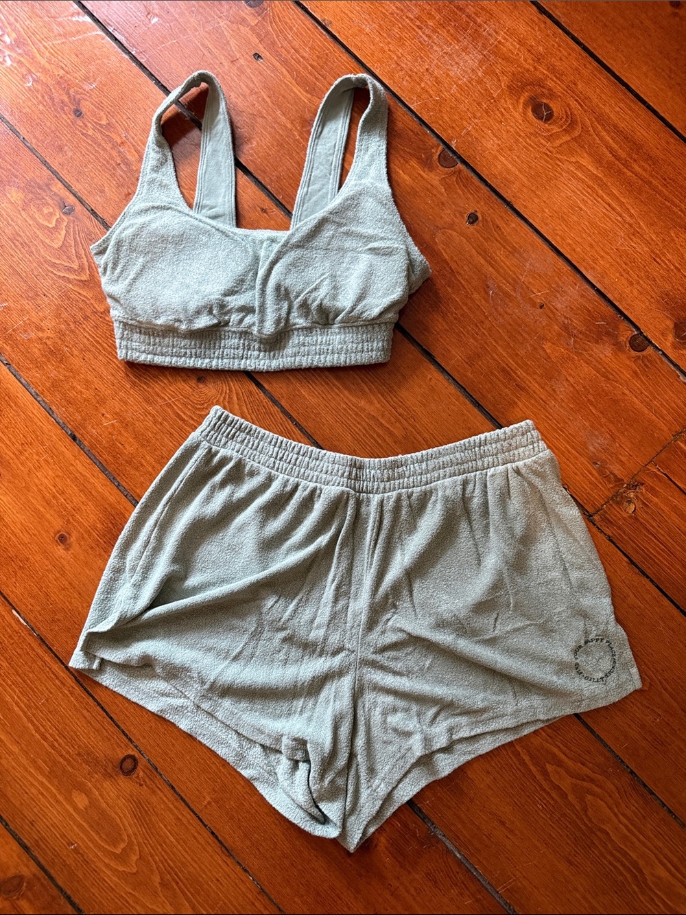 Hollister Sage Green Terry Bralette & Shorts Lounge Set